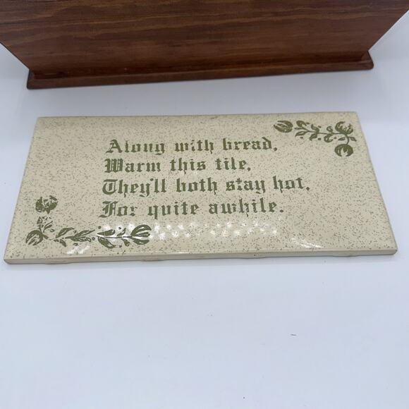 Antique Heated Tile Bread Dinner Rolls Serving Tray Wooden Tray 11” - Picture 5 of 6